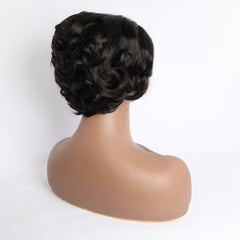 VIPbeauty Side Part Pixe Curly Human Hair 13x4x1 Transparent T Lace Front Bob Wig 6 Inch