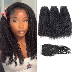 VIPbeauty 12A Grade Pixie Curly Virgin Human Hair 3 Bundles With 4x4 Lace Closure