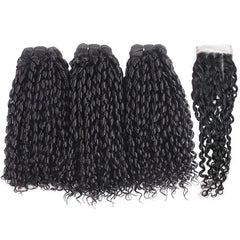 VIPbeauty 12A Grade Pixie Curly Virgin Human Hair 3 Bundles With 4x4 Lace Closure