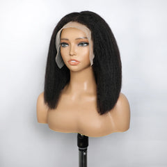 VIPbeauty 4C Edge Wig Kinky Straight Hair 13x4 Transparent Lace Front Human Hair Wig 200% Full Density