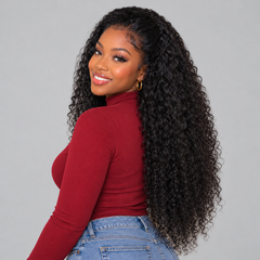 VIPbeauty Shaggy Curly Natural Black Color Wear Go Half Wig With Drawstring Human Hair Wigs