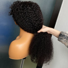VIPbeauty Spanish Curly Draw String 100% Human Hair Wig With Bangs Middle Part Lace Wig
