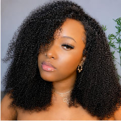 VIPbeauty Kinky Curly 5x5 Lace Closure Human Hair Wigs Pre-styled Side Part