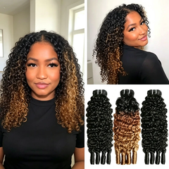 #1B&T1B/30/27 Peekaboo Highlight Hair Burmese Curly Bundles Colored Human Hair