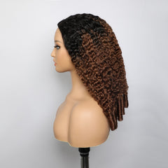 VIPbeauty Brown Color Half Wig Burmese Curly Hair With Black Roots 200% Density #T1B/4 Human Hair Wig