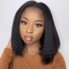 VIPbeauty Light Yaki Straight V Part Bob Wig Human Hair Glueless No Leave Out Silk Press Look Human Hair Wig