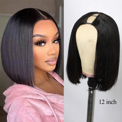 VIPbeauty Light Yaki Straight V Part Bob Wig Human Hair Glueless No Leave Out Silk Press Look Human Hair Wig