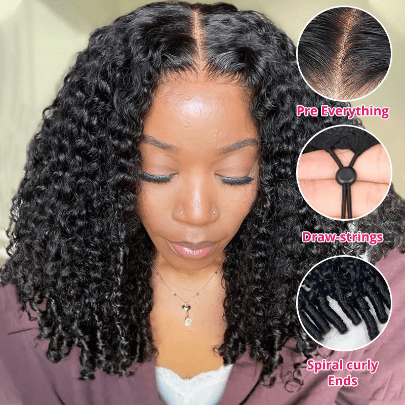 VIPbeauty Burmese Curly Glueless Flexi-Fit Drawstring 13x6 Frontal Wig Beginner Friendly