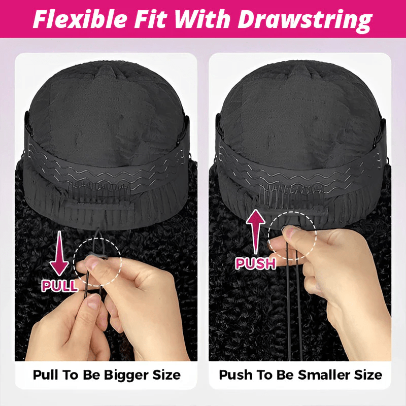 VIPbeauty Burmese Curly Glueless Flexi-Fit Drawstring 13x6 Frontal Wig Beginner Friendly