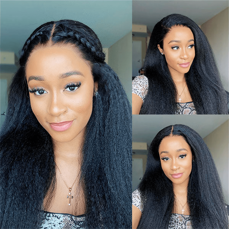 VIPbeauty Kinky Straight 13x6 Lace Front Glueless Wig With Flexi-Fit Invisi Drawstring Cap