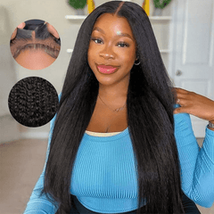VIPbeauty Kinky Straight 13x6 Lace Front Glueless Wig With Flexi-Fit Invisi Drawstring Cap