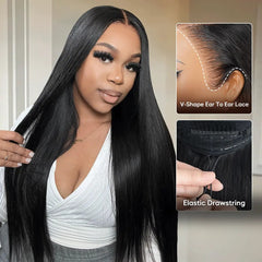 VIPbeauty 13x6 Glueless Straight Hair Wig With Drawstring Pre Bleached Pre Plucked 100% Human Hair Wig