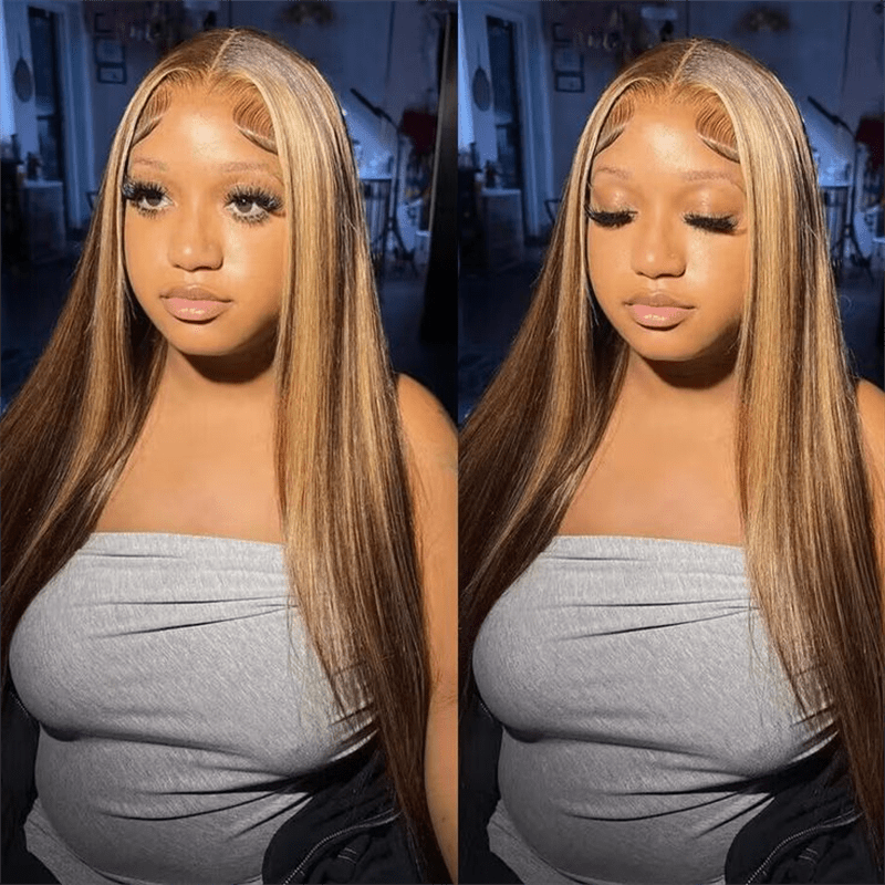 VIPbeauty P4/27 Highlight Straight 13x6 Lace Front Glueless Wigs With Invisi Drawstring