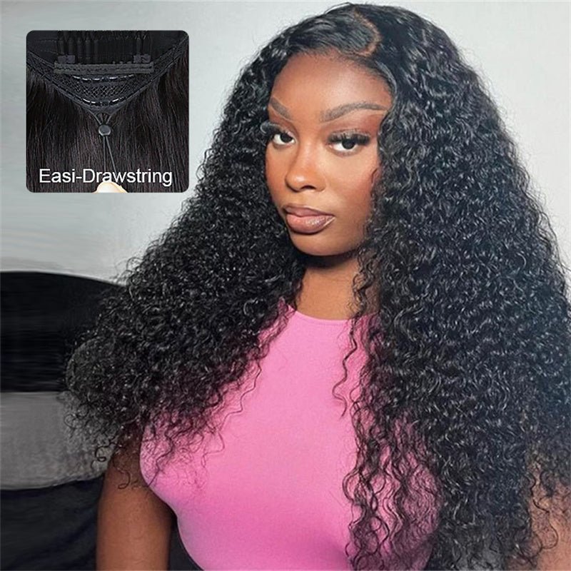 VIPbeauty Kinky Curly 13x6 Glueless Human Hair Wigs With Flexi-Fit Drawstring