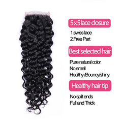 VIPbeauty Water Wave Human Hair Bundles With 5x5 Lace Closure