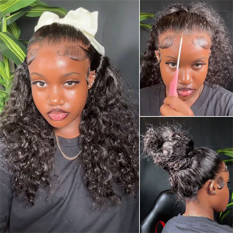 VIPbeauty Water Wave Flexi-Fit Invisi Drawstring Cap 360 Lace Long Curly Human Hair Wig