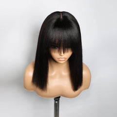 VIPbeauty 1x3 Lace Closure Light Yaki Straight 100% Human Hair Wig With Bangs