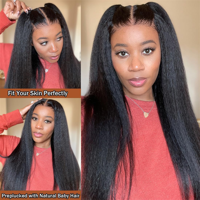 VIPbeauty Kinky Straight 13x6 Lace Front Wigs Bleached Knots 5x5 Glueless Human Hair Wig