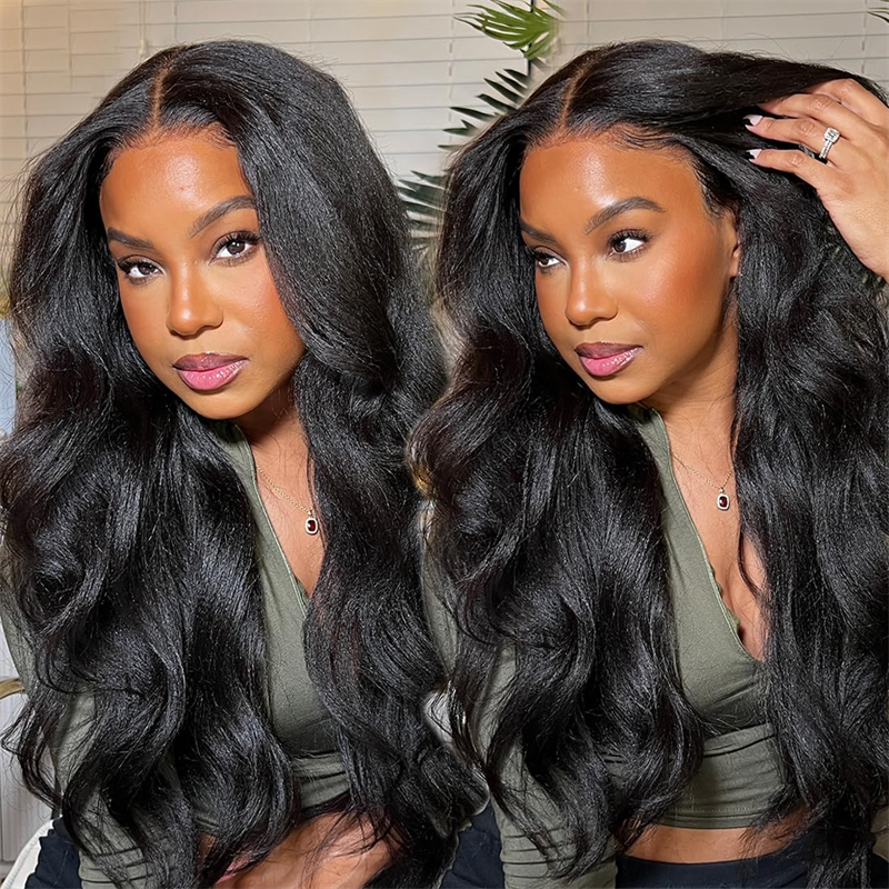 VIPbeauty Kinky Straight 13x6 Lace Front Wigs Bleached Knots 5x5 Glueless Human Hair Wig