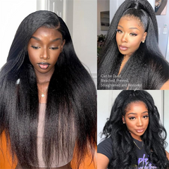 VIPbeauty Kinky Straight 13x6 Lace Front Wigs Bleached Knots 5x5 Glueless Human Hair Wig