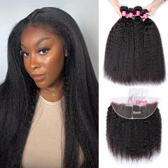 VIPbeauty Kinky Straight Human Hair Bundles With 13x6 Lace Frontal Virgin Hair Extensions