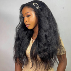 VIPbeauty 3 In 1 Half Wig Yaki Straight Glueless Flexi-Fit Drawstring Wig